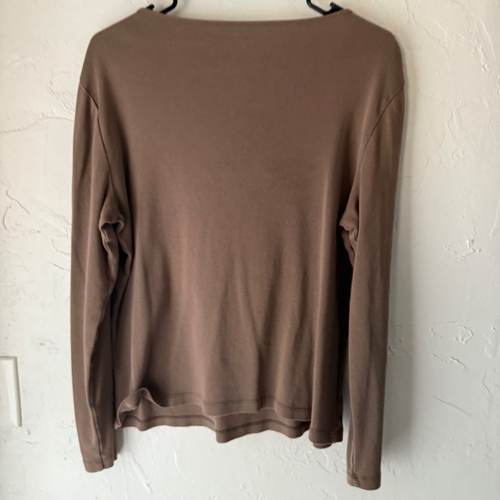 St Johns Bay Brown Long Sleeve Embroidered Boho Peasant Top Women's Large - Picture 9 of 9